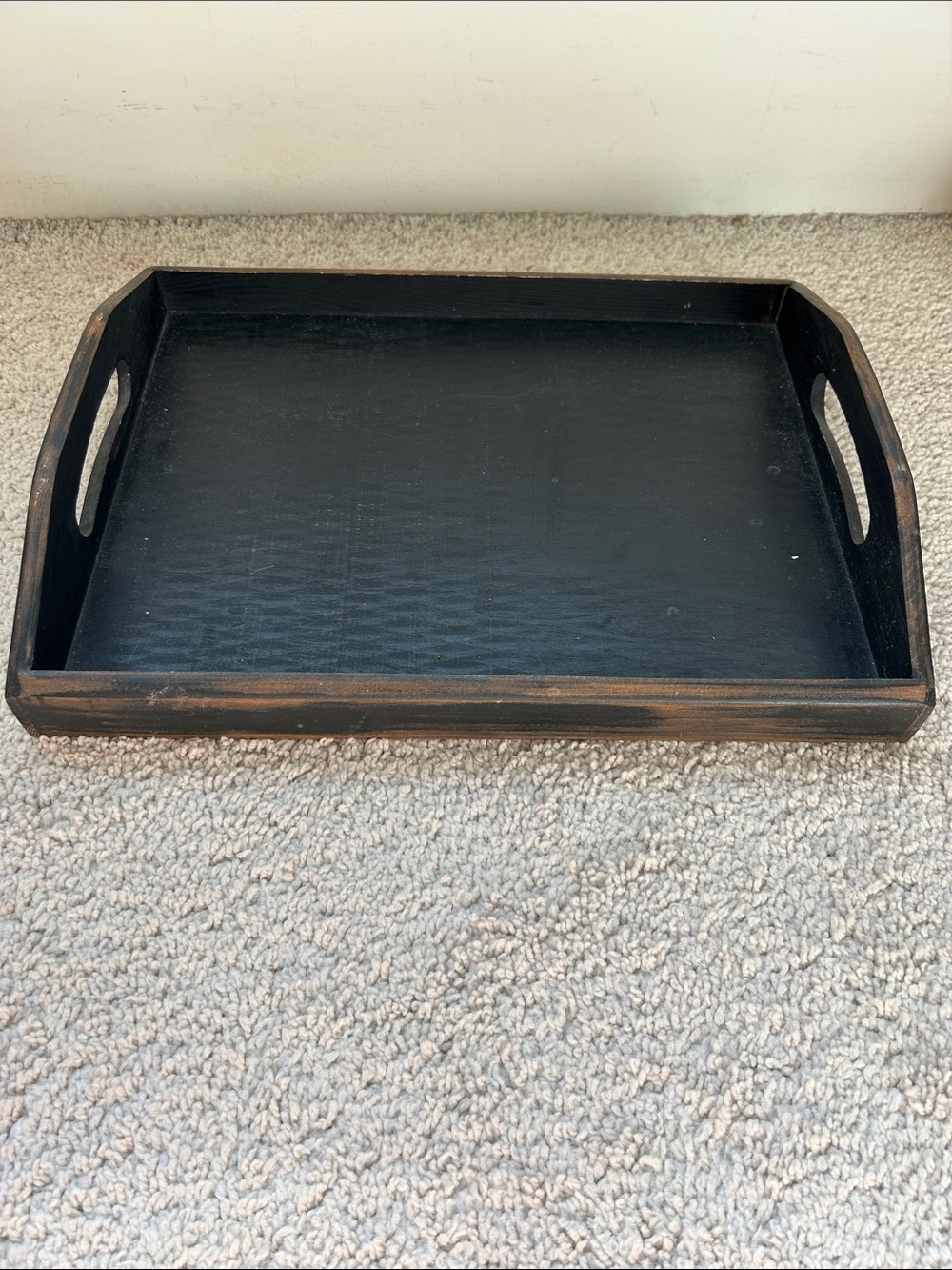 Brown Wooden Serving Tray with Cutout Handles